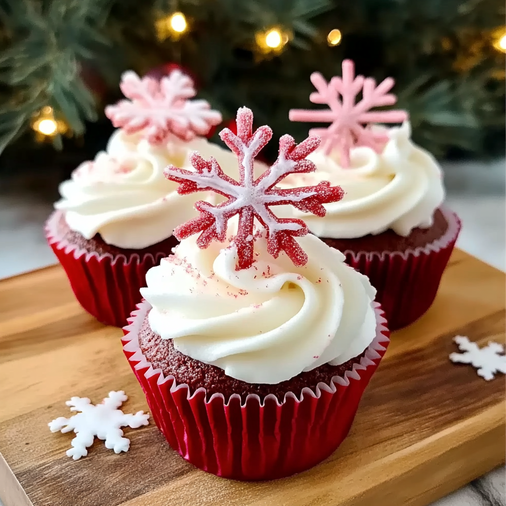 Recipe preparation for Red Velvet Snowflake Cupcakes