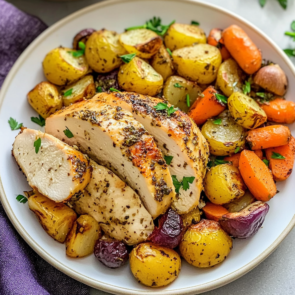 Recipe preparation for Lemon Herb Roasted Chicken with Root Vegetables