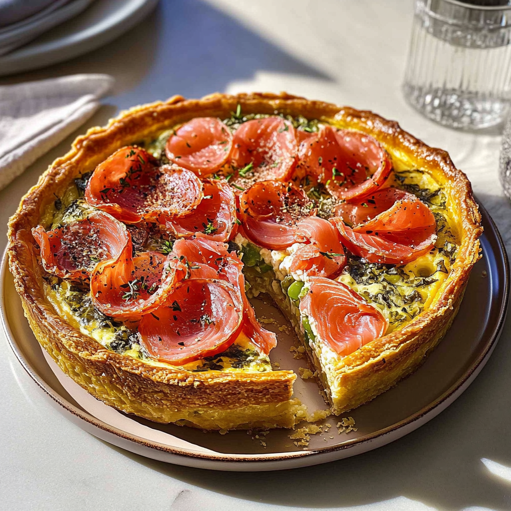 Recipe preparation for Everything Bagel Quiche with Smoked Salmon