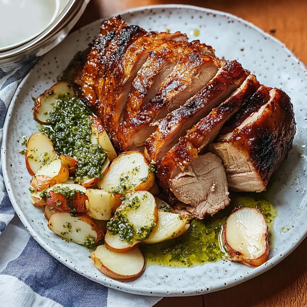 Recipe preparation for Slow-Roasted Pork Belly with Fennel and Apple