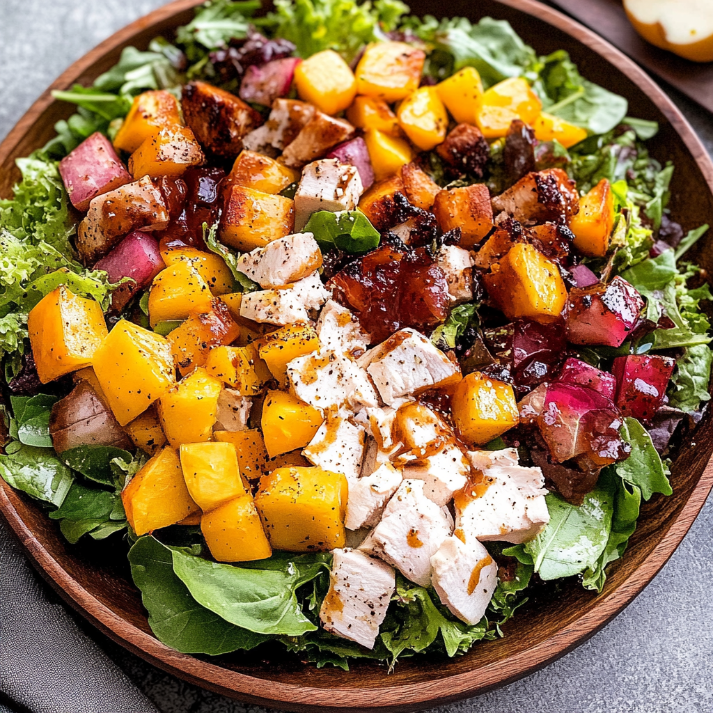Recipe preparation for Winter Cobb Salad with Roasted Chicken and Persimmons