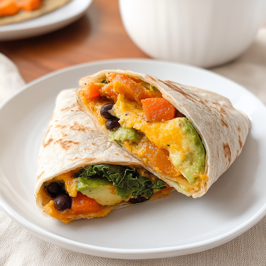 Recipe preparation for Sweet Potato and Kale Breakfast Burritos with Avocado