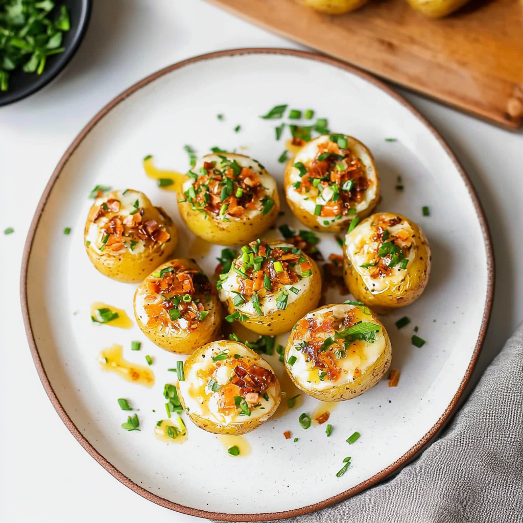Recipe preparation for Mini Baked Potatoes with Truffle Oil and Chives