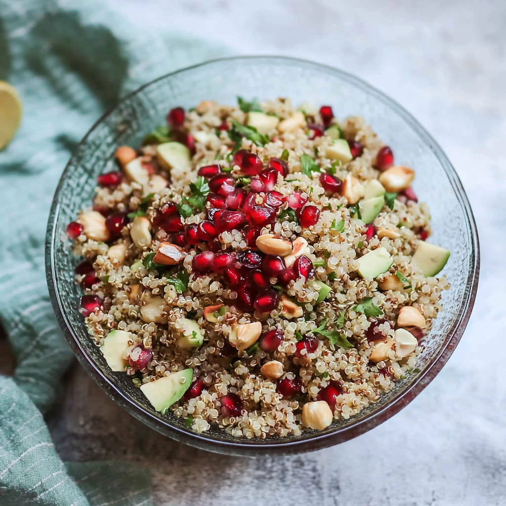 Recipe preparation for Pomegranate and Pistachio Quinoa Power Bowl