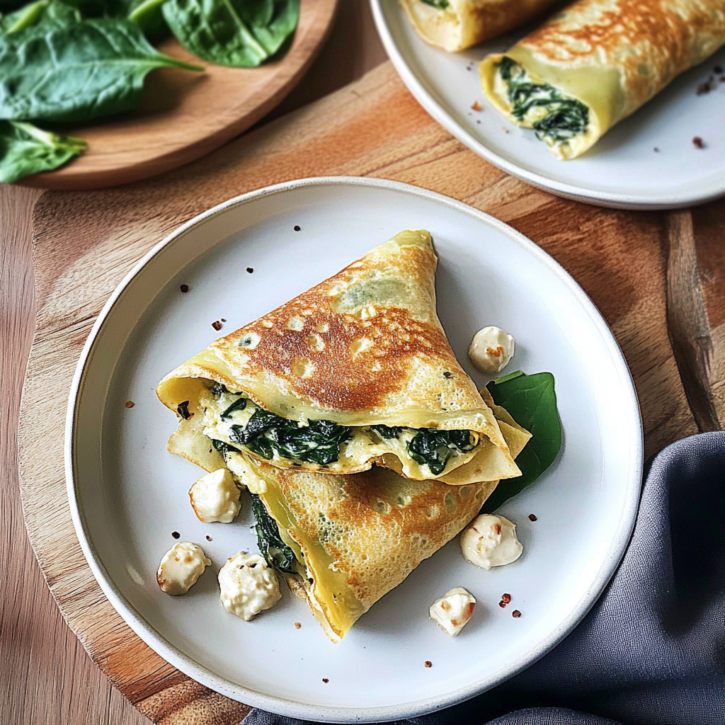 Recipe preparation for Savory Spinach and Gruyere Crepes
