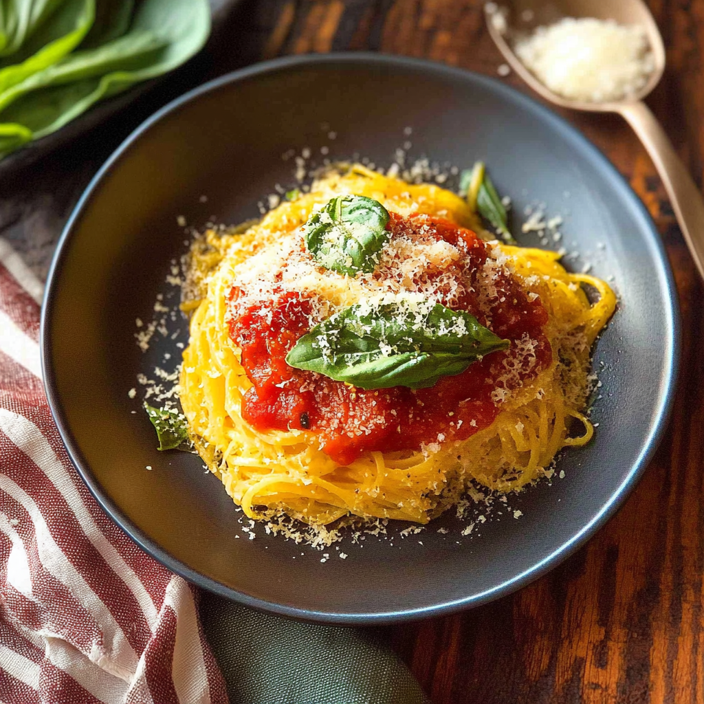 Recipe preparation for Spaghetti Squash with tomatoes and parmesan