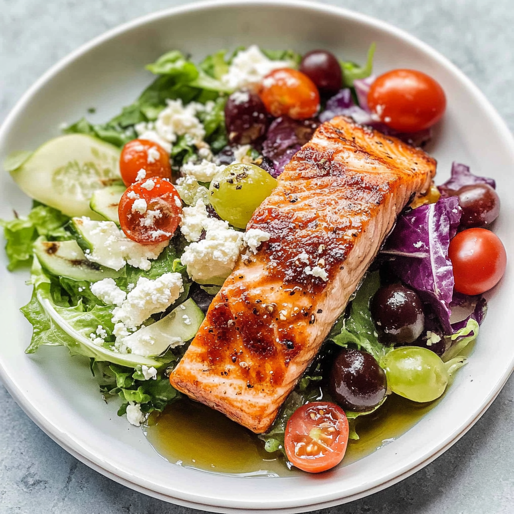 Recipe preparation for Grilled Salmon Salad