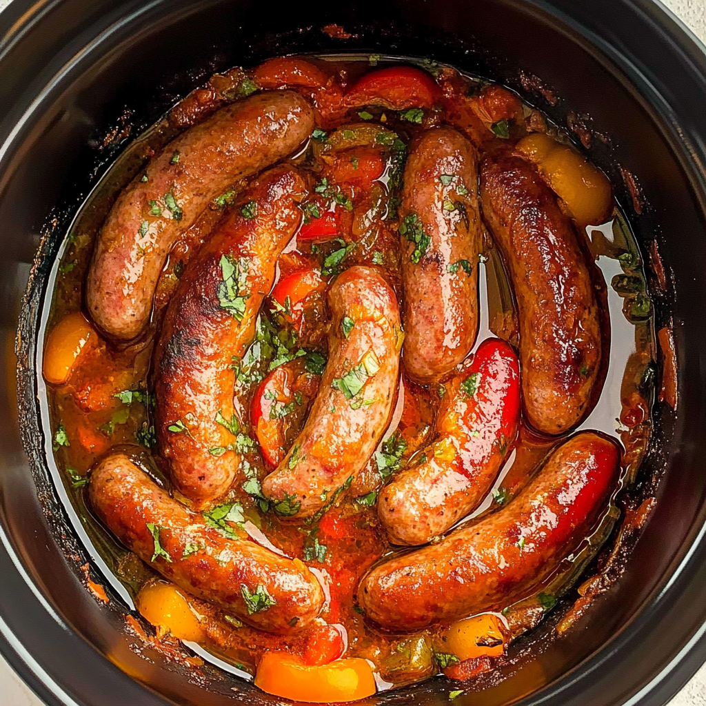 Recipe preparation for Vintage Slow Cooker Sausage & Peppers