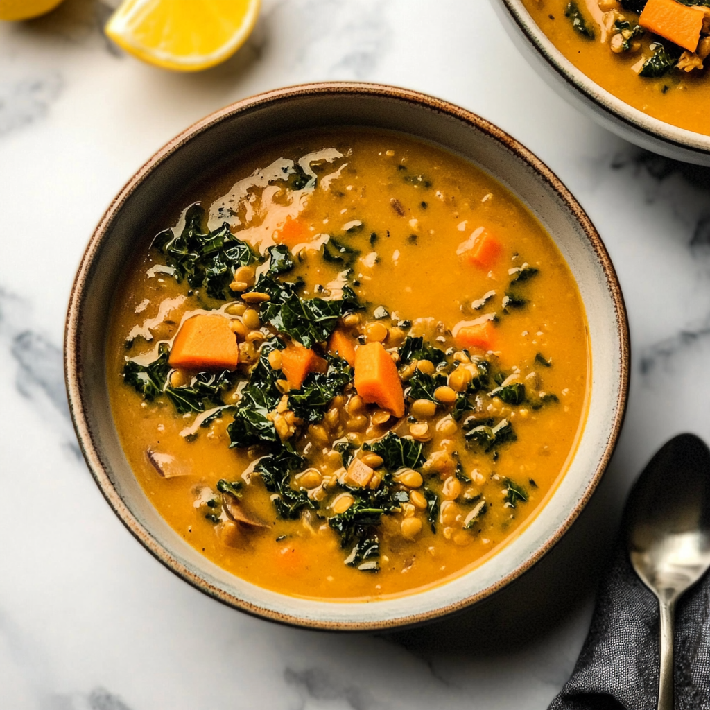 Recipe preparation for Slow Cooker Creamy Coconut Lentil Soup with Kale