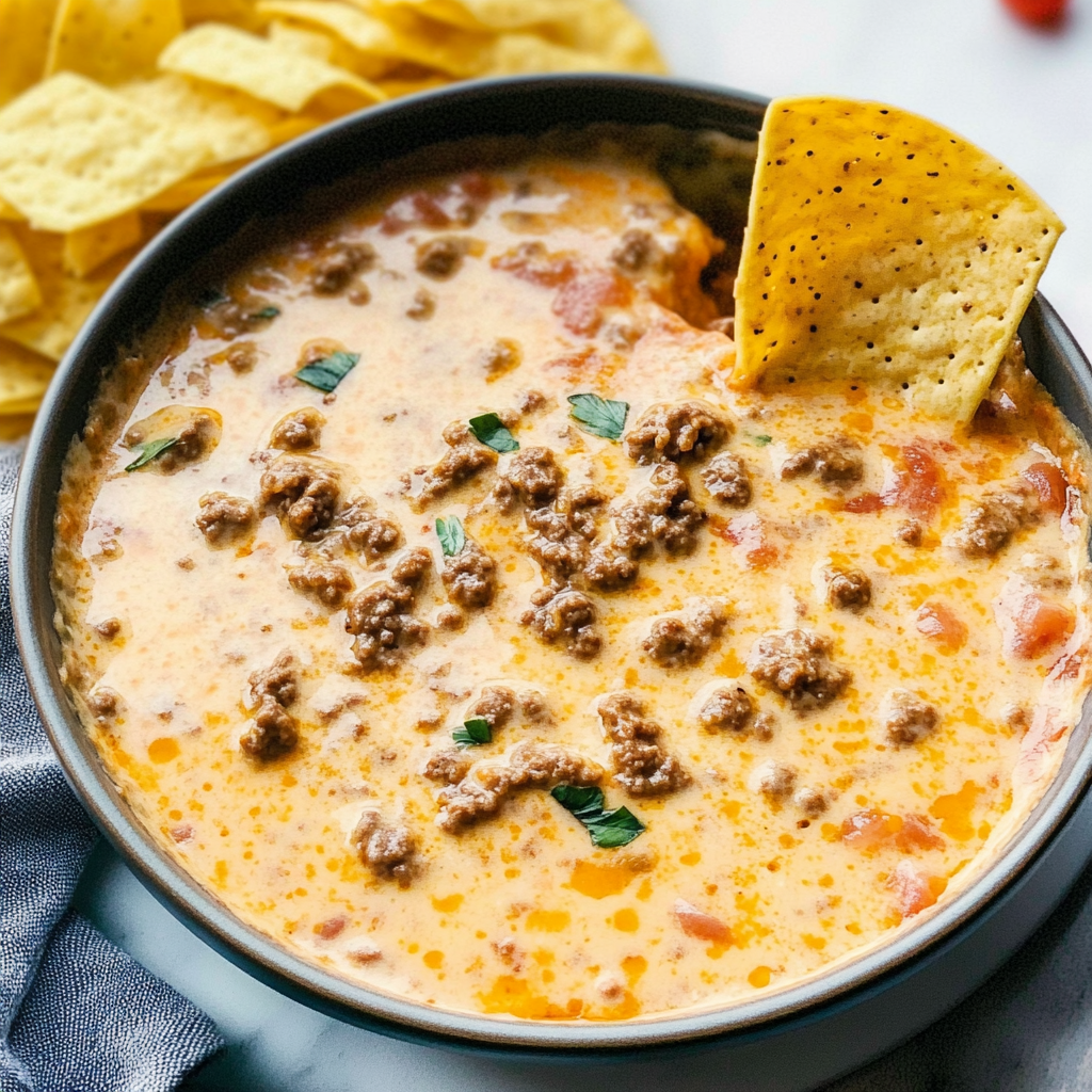 Recipe preparation for A creamy, beefy cheese dip