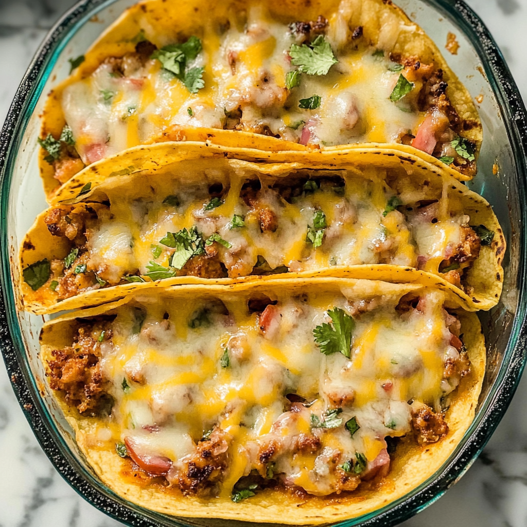 Recipe preparation for Oven-Baked Cheesy Tacos