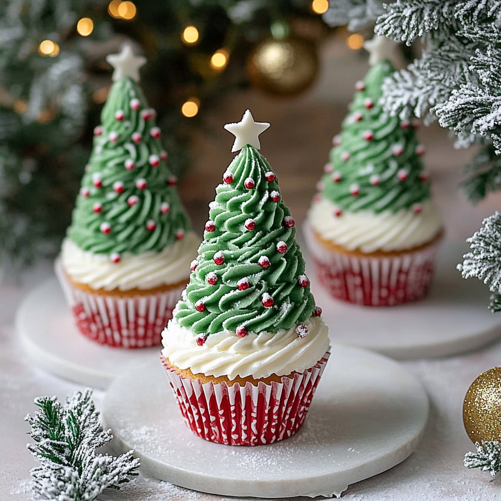 Recipe preparation for Sugar Cone Christmas Tree Cupcakes