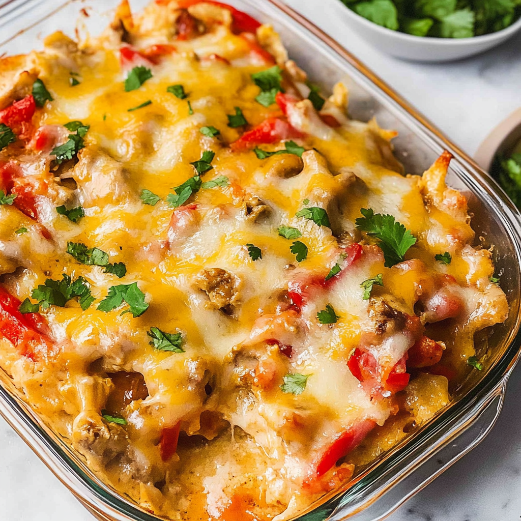 Recipe preparation for Cheesy chicken fajita casserole
