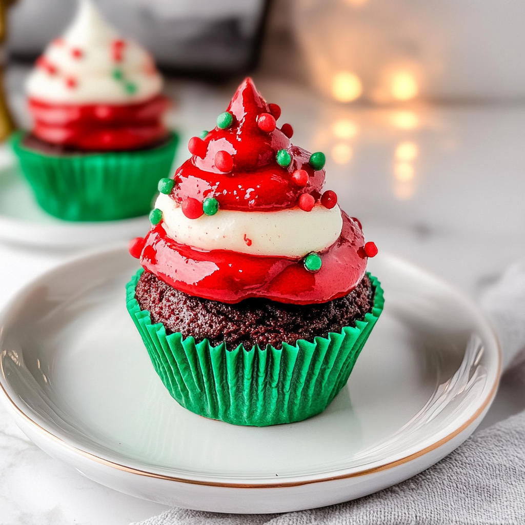 Recipe preparation for Red Velvet Christmas Tree Cupcakes