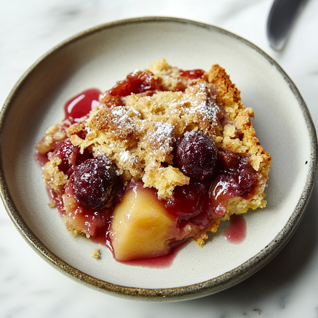 Recipe preparation for Cranberry Apple Dump Cake with Pecan Topping