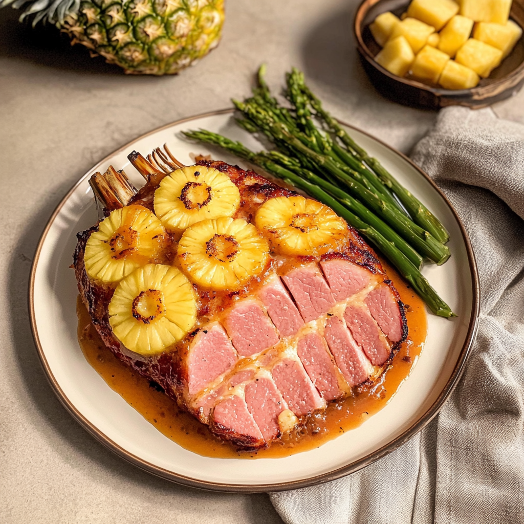 Recipe preparation for Sheet Pan Baked Ham and Pineapple Dinner