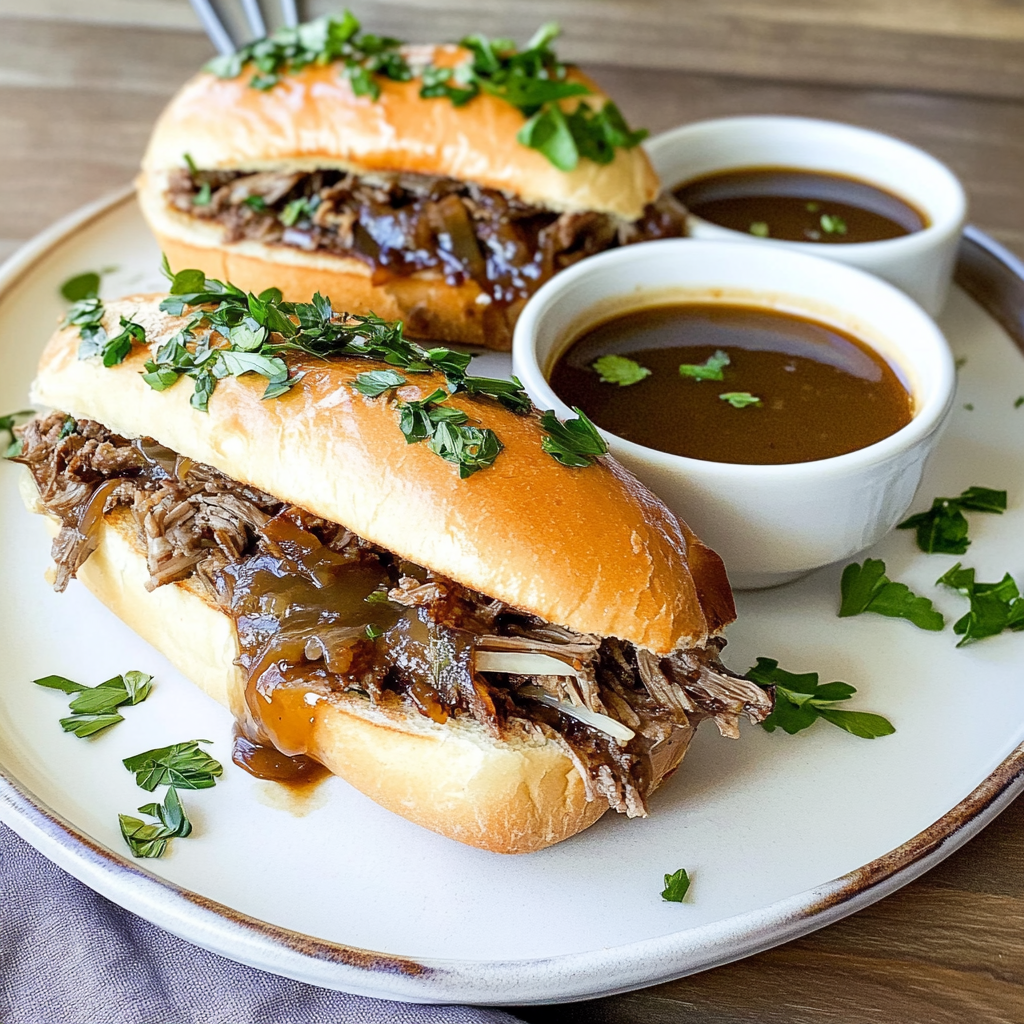 Recipe preparation for Slow Cooker French Dip Sandwiches with Caramelized Onions
