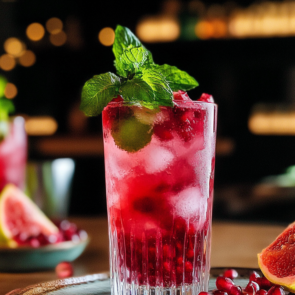 Recipe preparation for Winter Pomegranate Mojito