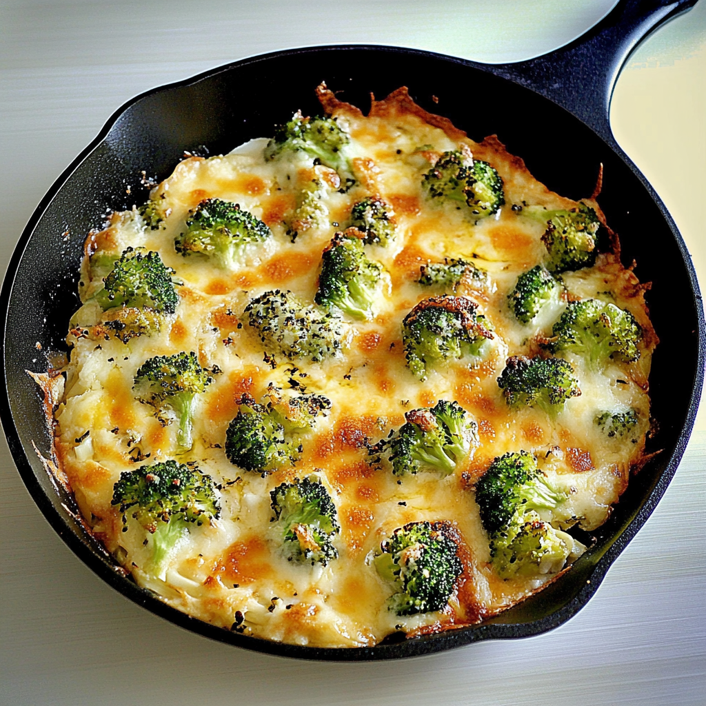 Recipe preparation for Cheesy Broccoli Skillet