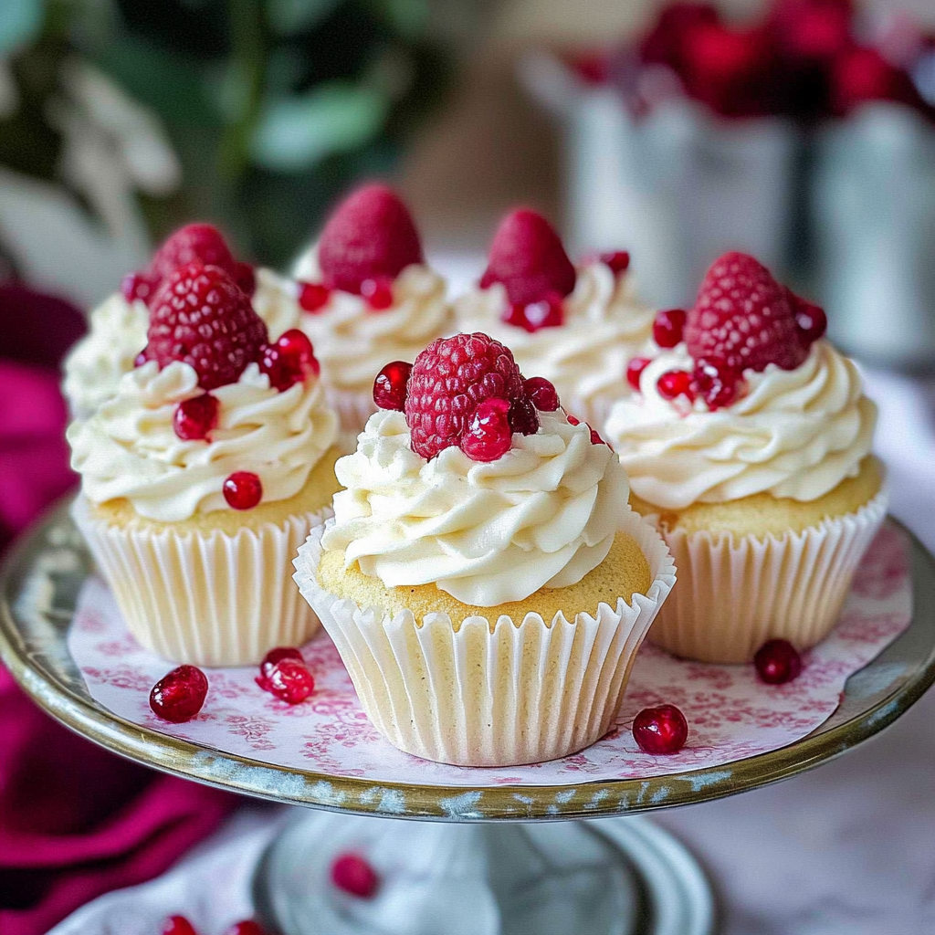 Recipe preparation for White Chocolate Raspberry Cupcakes