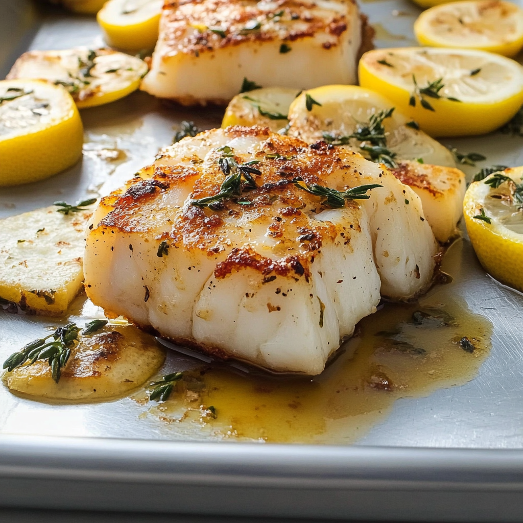 Recipe preparation for Sheet Pan Cod with Lemon and Crispy Pancetta