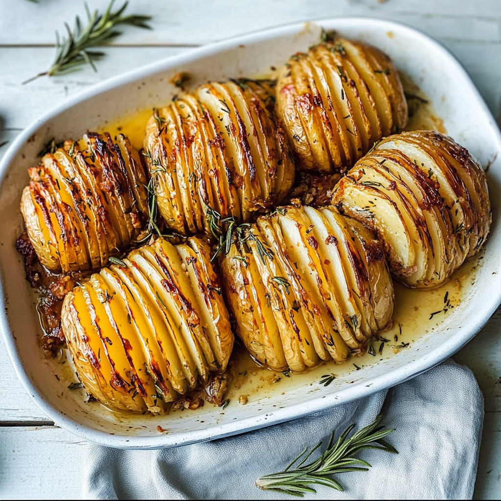 Recipe preparation for Sheet Pan Hasselback Potatoes with Rosemary and Garlic