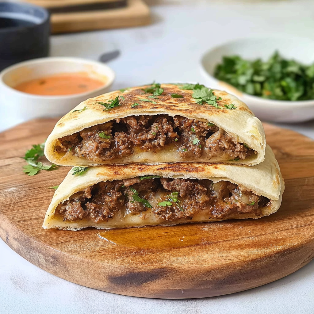 Recipe preparation for Arayes – Lebanese Stuffed Pita with Spiced Meat