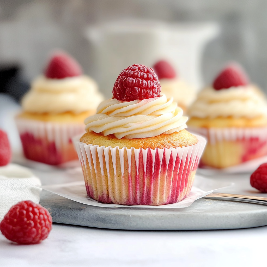 Recipe preparation for White Chocolate Raspberry Cupcakes