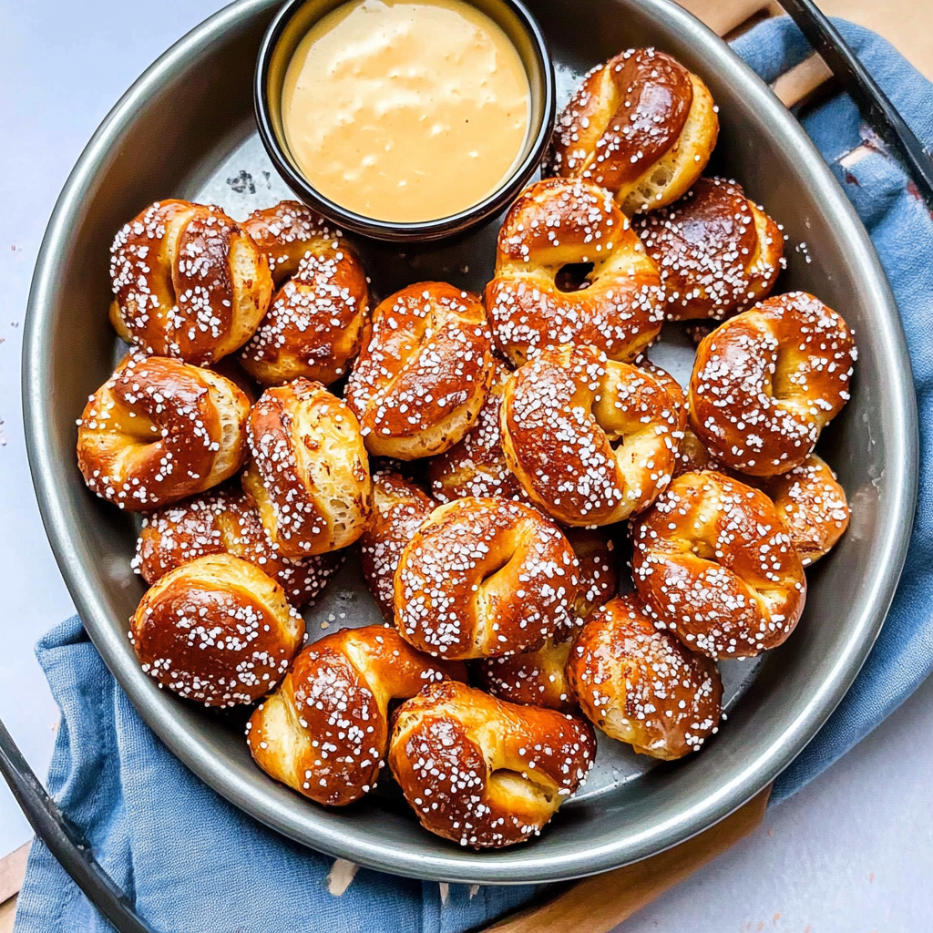 Recipe preparation for Homemade Soft Pretzel Bites with Beer Cheese