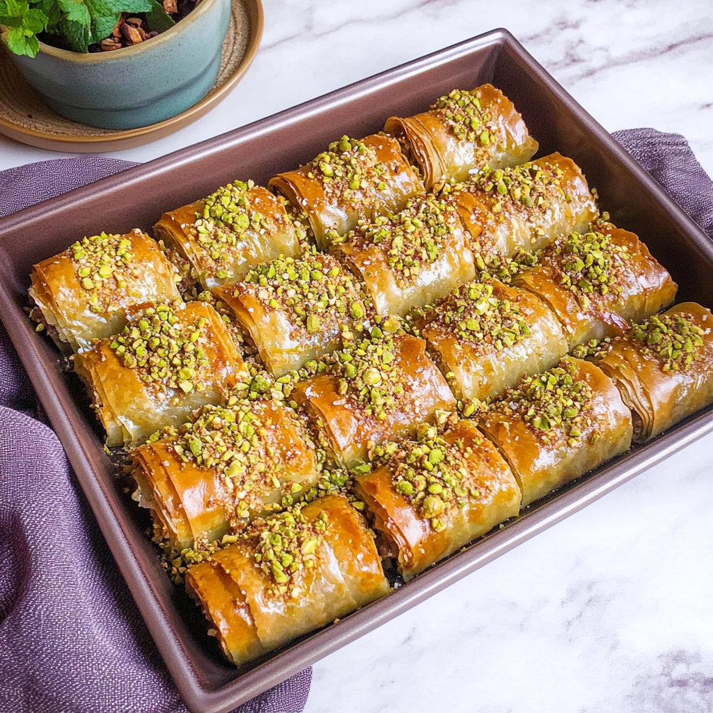 Recipe preparation for Pistachio Baklava Rolls