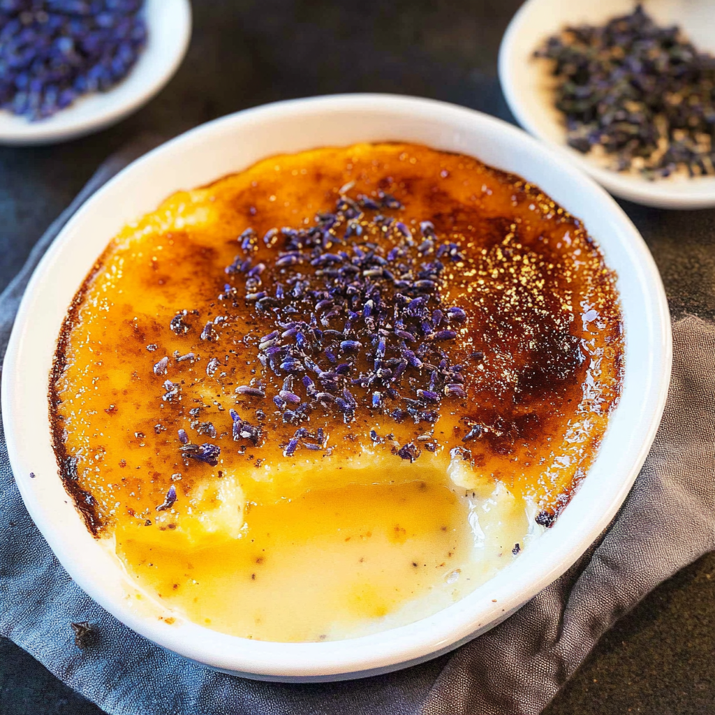 Recipe preparation for Honey Lavender Crème Brûlée