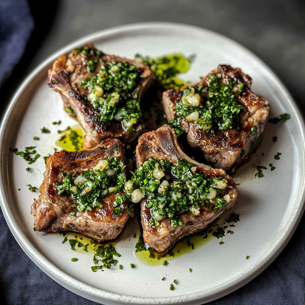 Recipe preparation for Lamb Chops with Mint Chimichurri