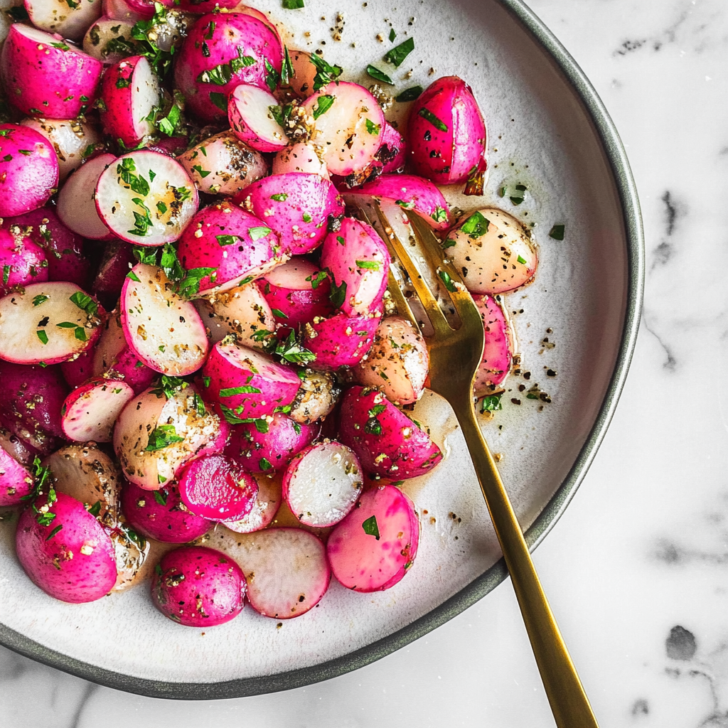 Recipe preparation for Garlic Herb Roasted Radishes