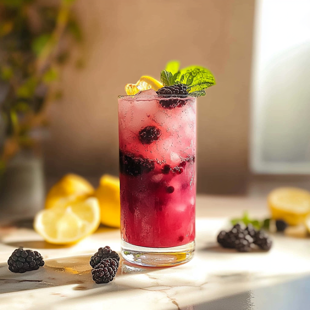 Recipe preparation for Blackberry Lemonade Mocktail