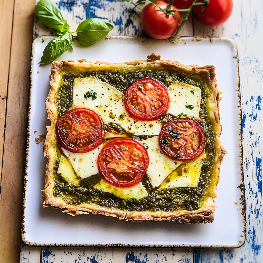 Recipe preparation for Tomato and Pesto Tart