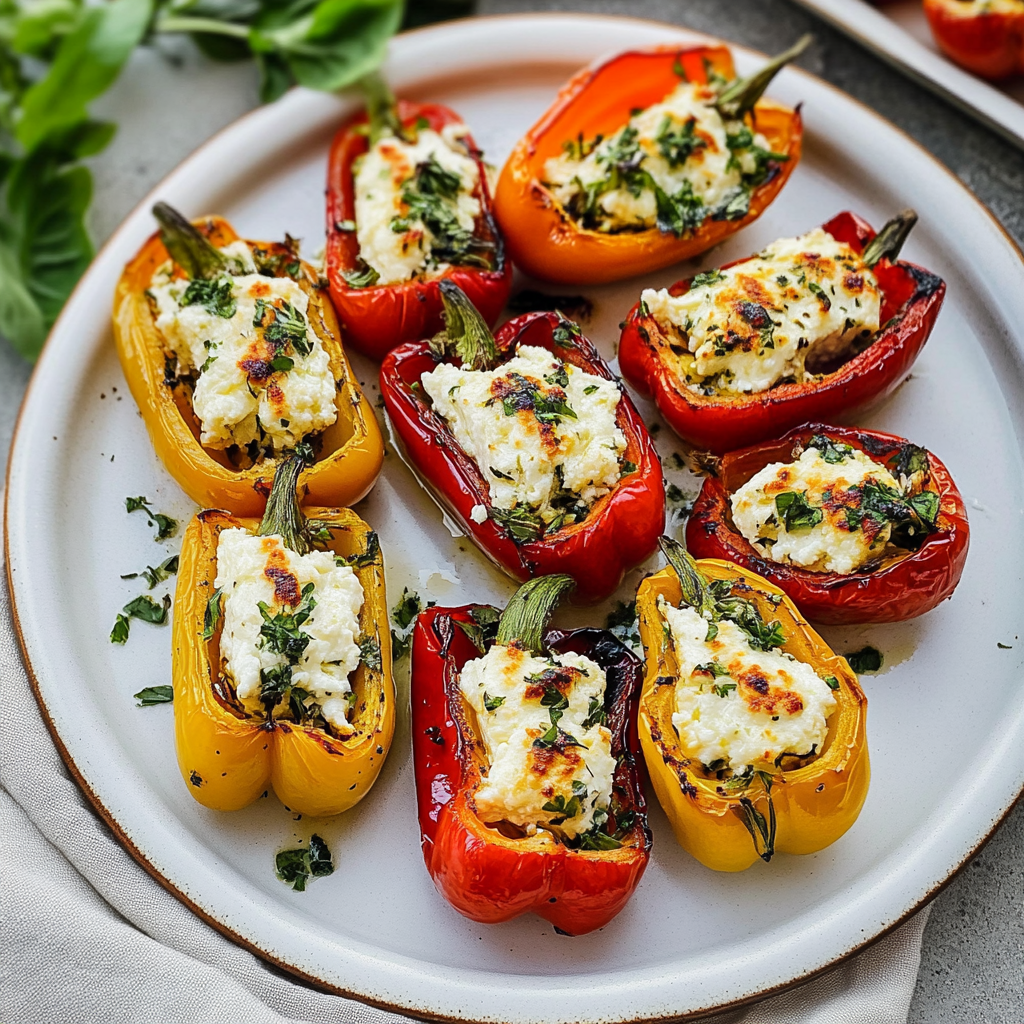 Recipe preparation for Mini Bell Peppers Stuffed with Herbed Feta