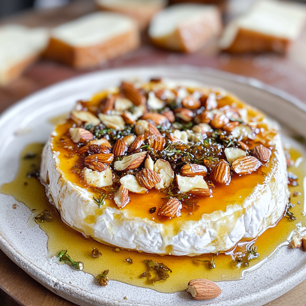 Recipe preparation for Baked Brie with Apricot Jam and Walnuts