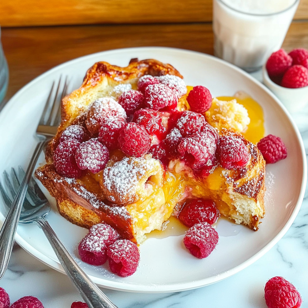 Recipe preparation for Raspberry Croissant French Toast Bake