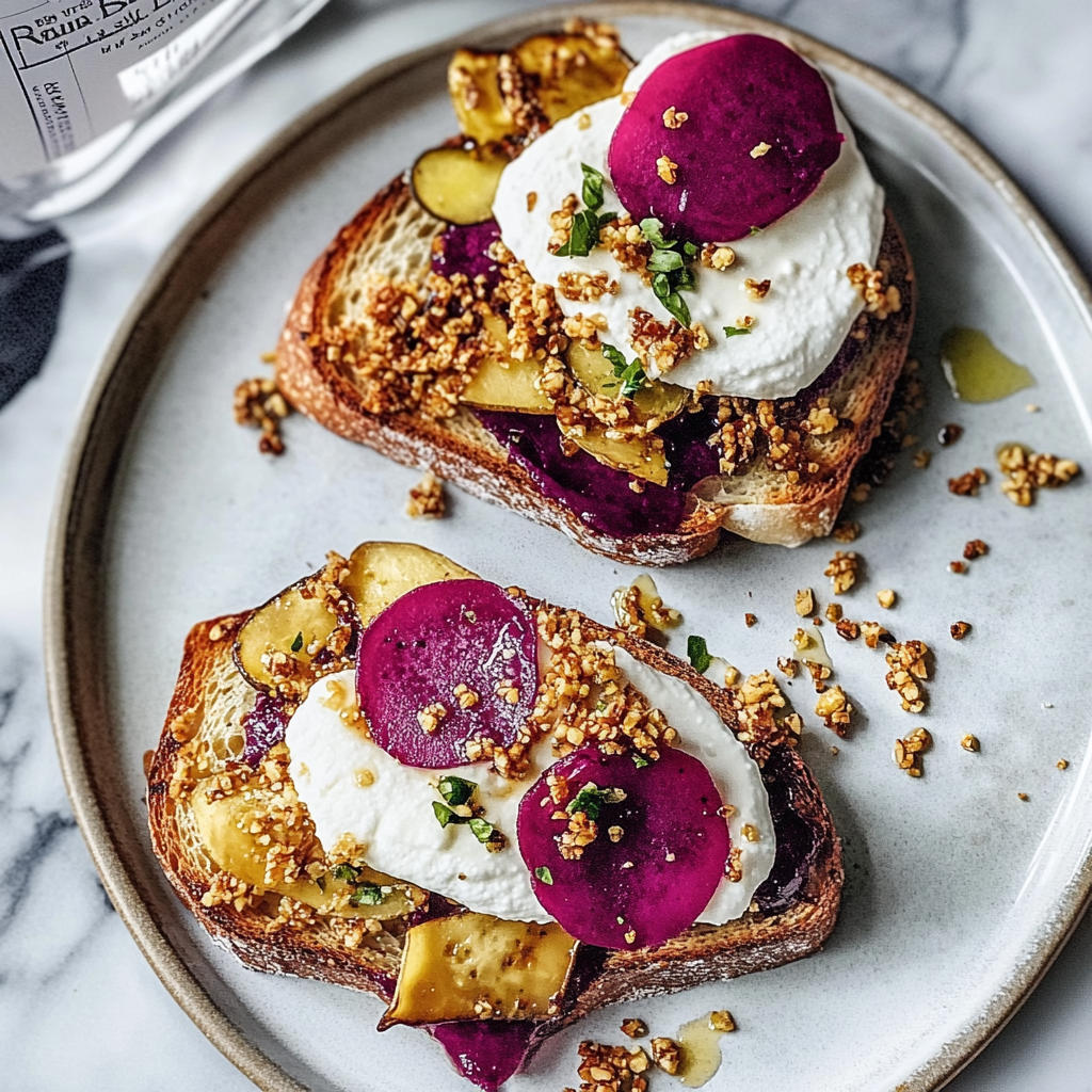 Recipe preparation for Beetroot Ricotta Toast