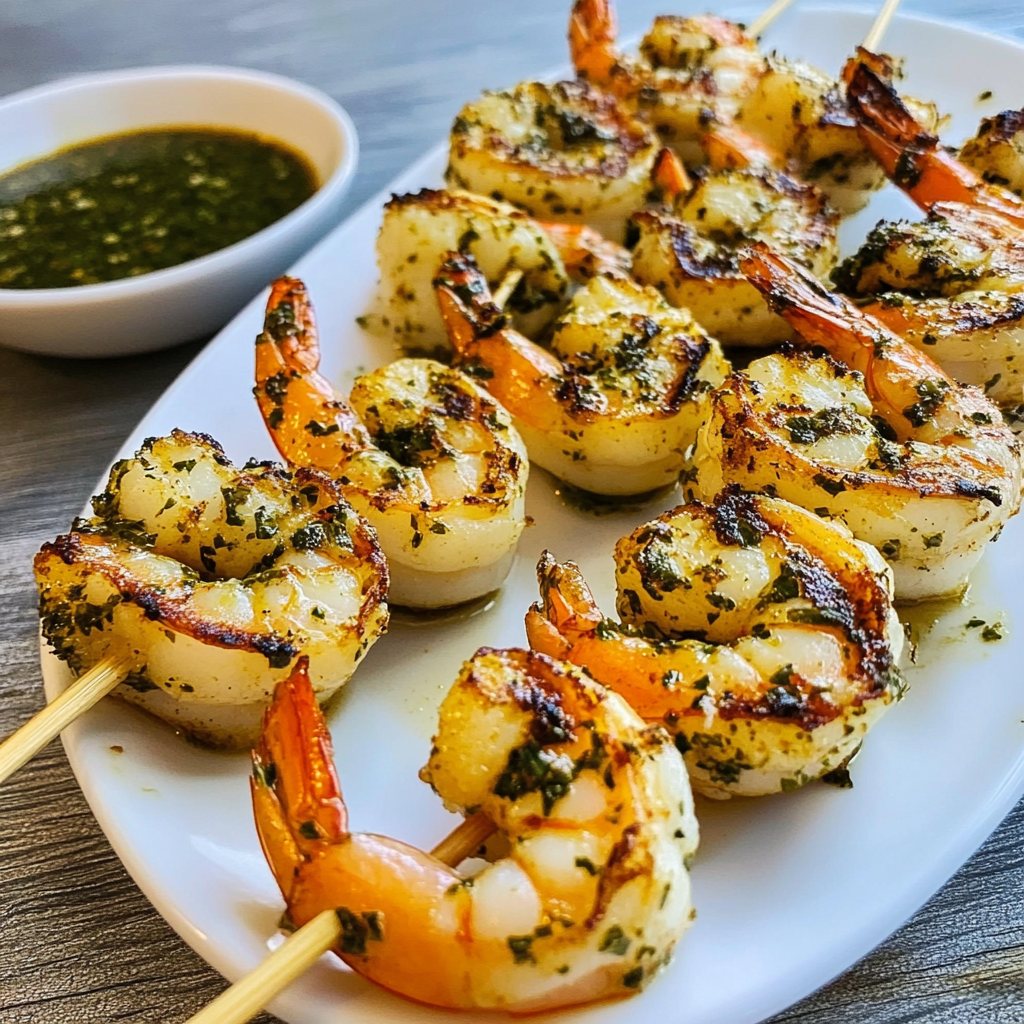 Recipe preparation for Garlic Shrimp Skewers with Gremolata