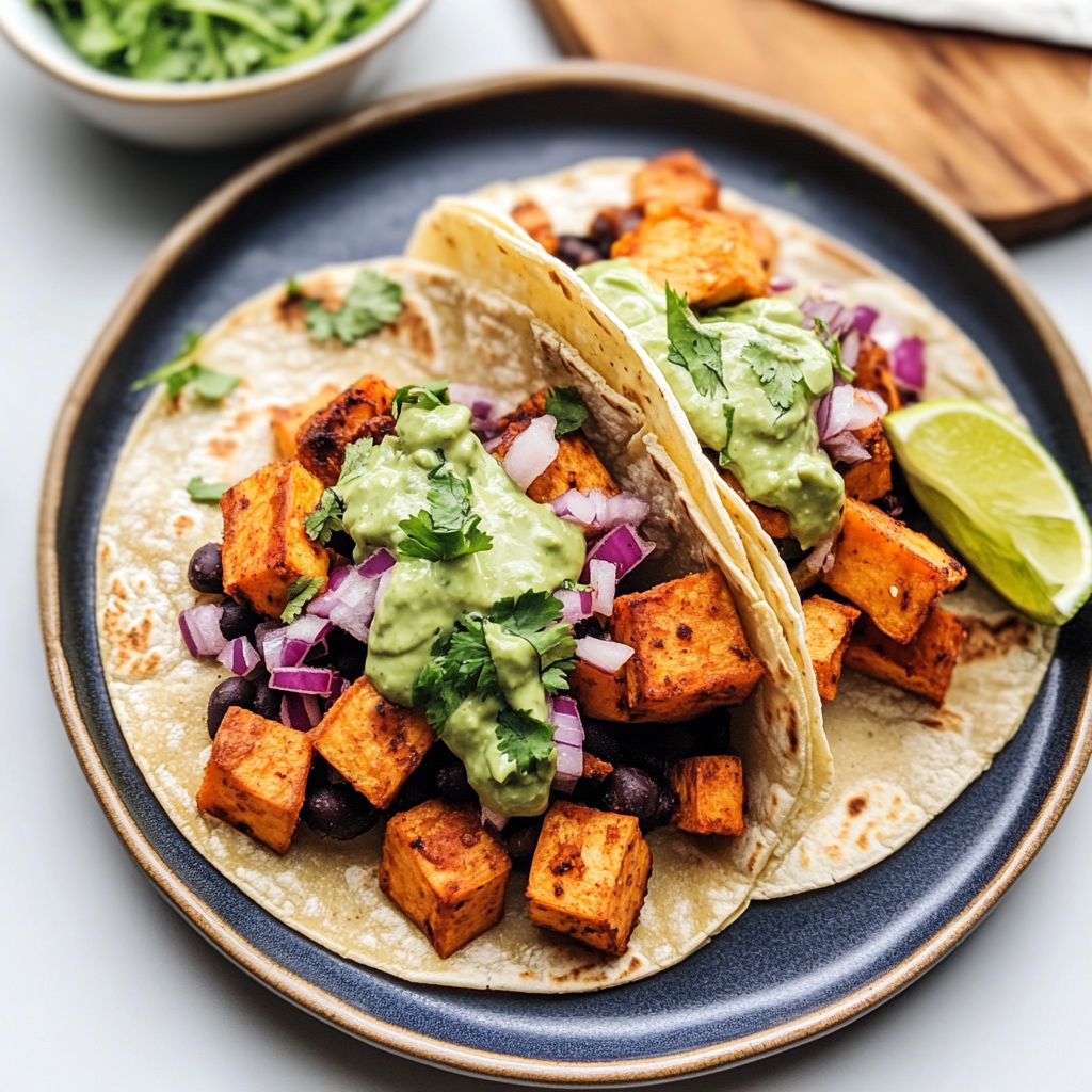 Recipe preparation for Sweet Potato and Black Bean Tacos