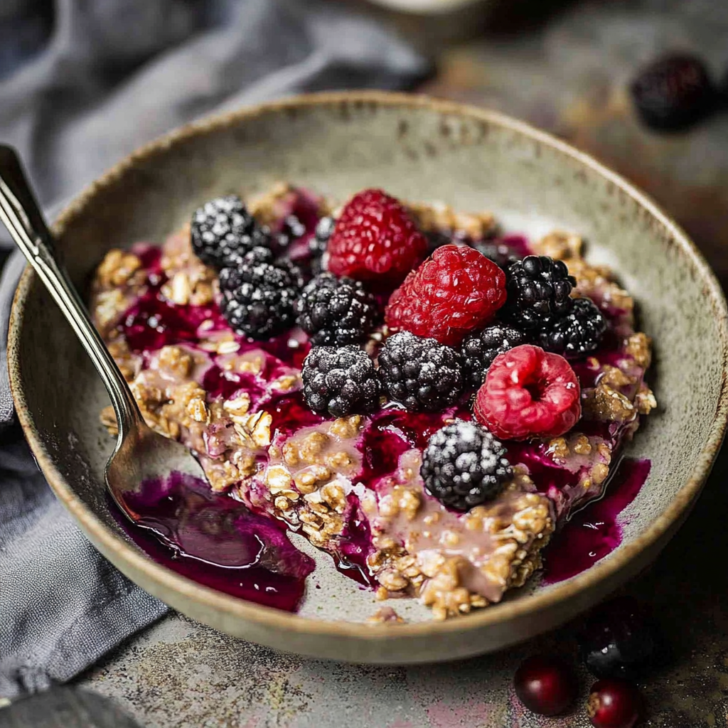 Recipe preparation for Overnight High-Protein Berry Oat Slices