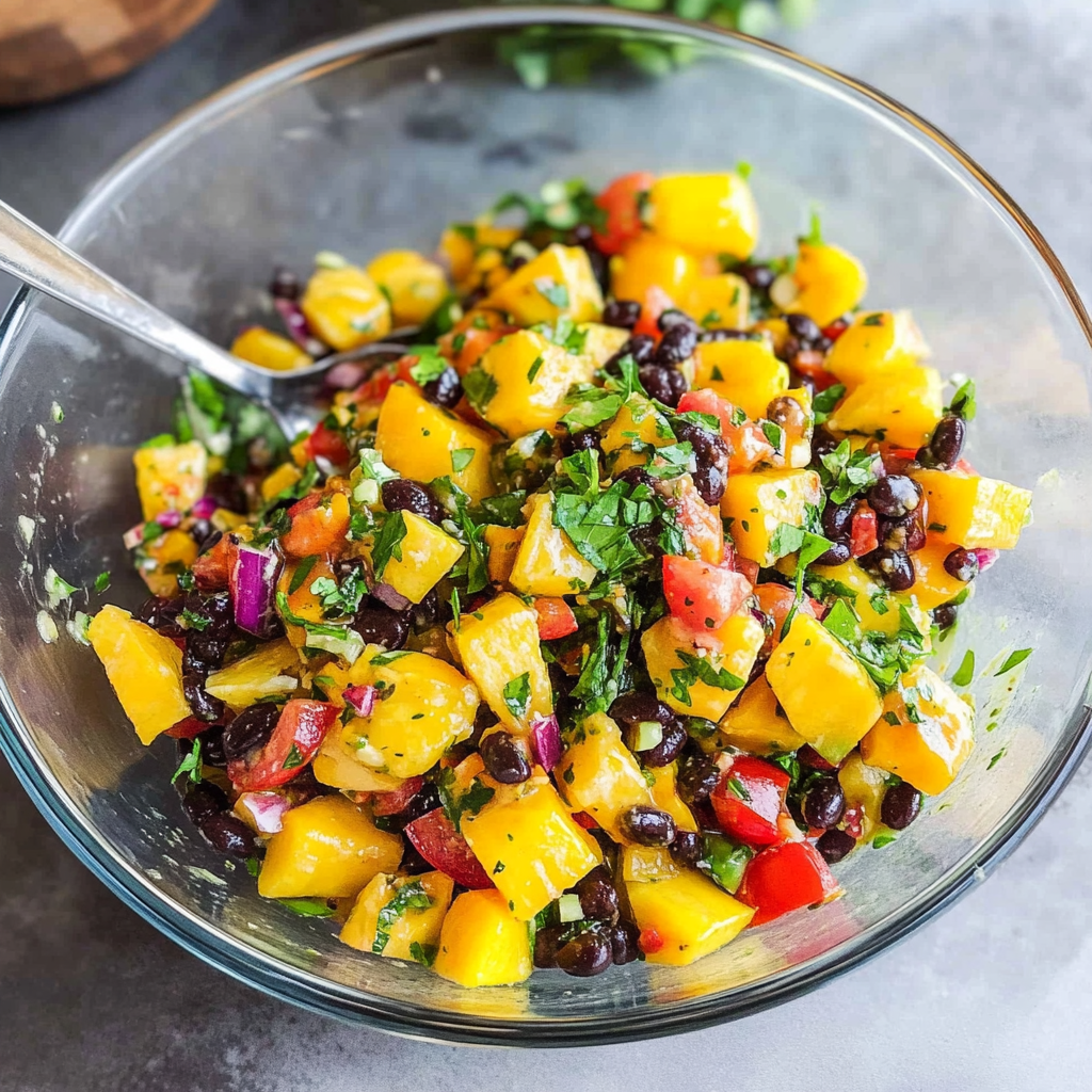 Recipe preparation for Tropical Mango & Black Bean Fiber-Power Salad