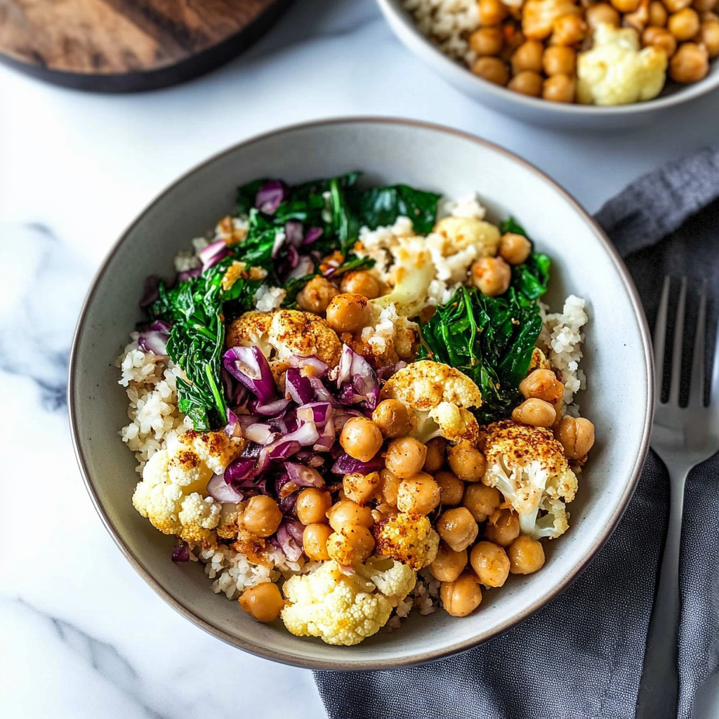 Recipe preparation for Roasted Cauliflower & Chickpea Grain Bowl