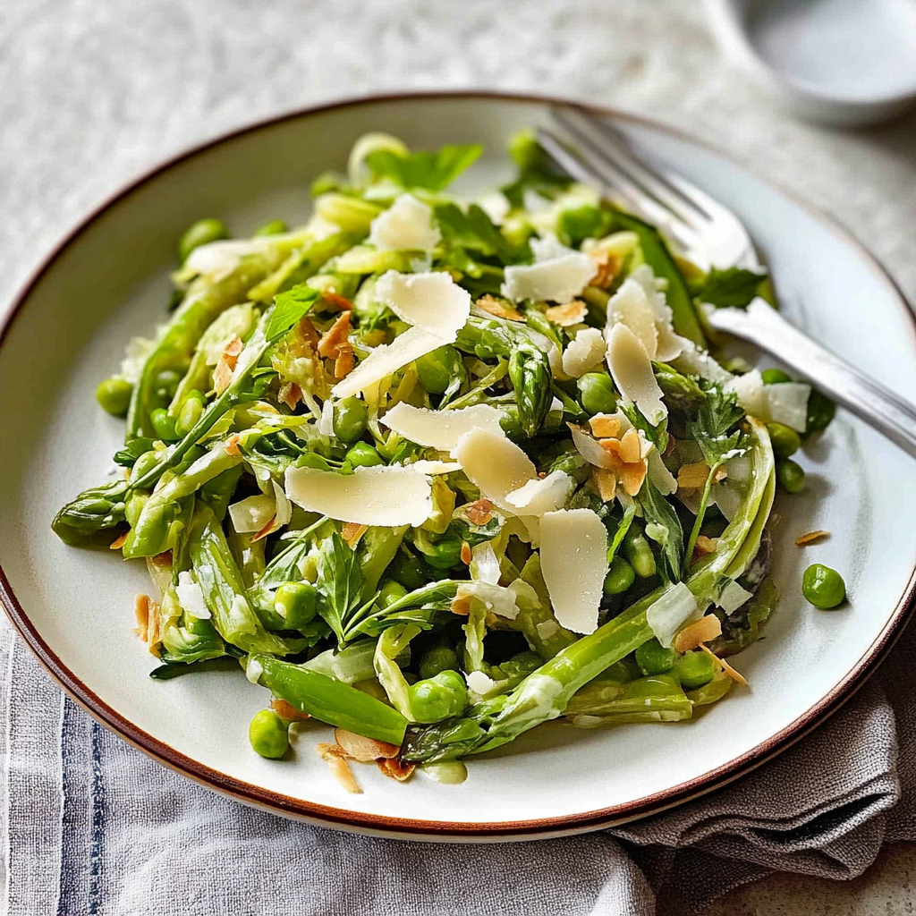 Recipe preparation for Shaved Asparagus & Pea Salad with Lemon Zest