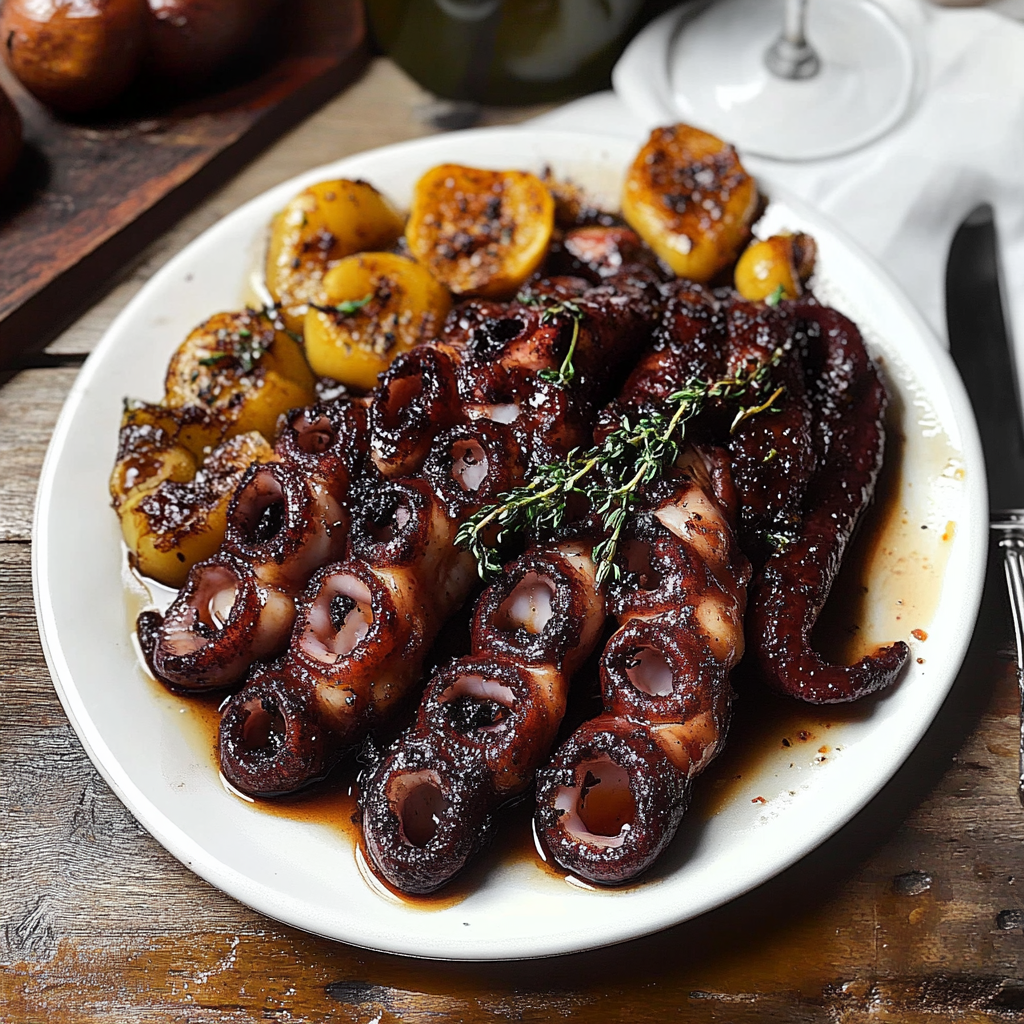 Recipe preparation for Red Wine Braised Octopus