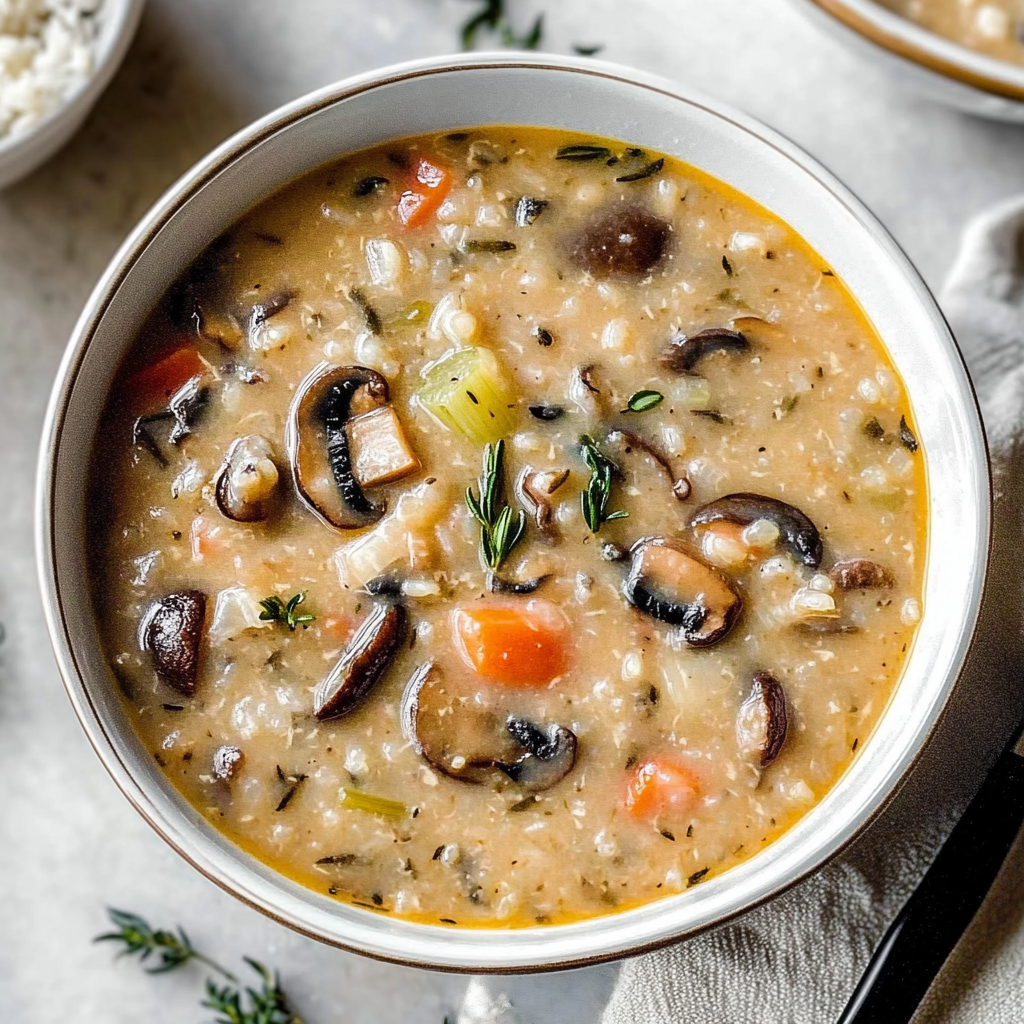 Recipe preparation for Instant Pot Mushroom & Wild Rice Soup