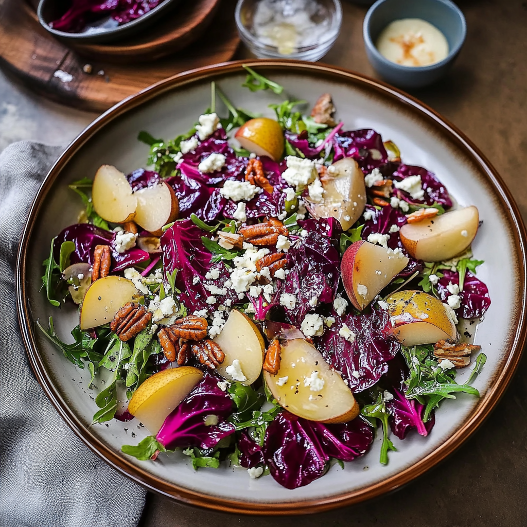 Recipe preparation for Shaved Radicchio & Pear Salad with Gorgonzola