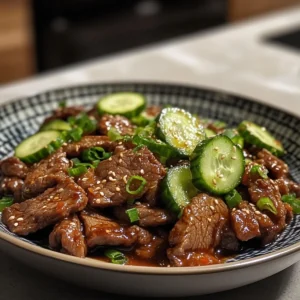 Spicy Keto Korean Beef with Cucumber Salad Dish