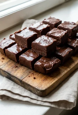 A close-up shot of stacked chocolate fudge squares on a piece of parchment paper.